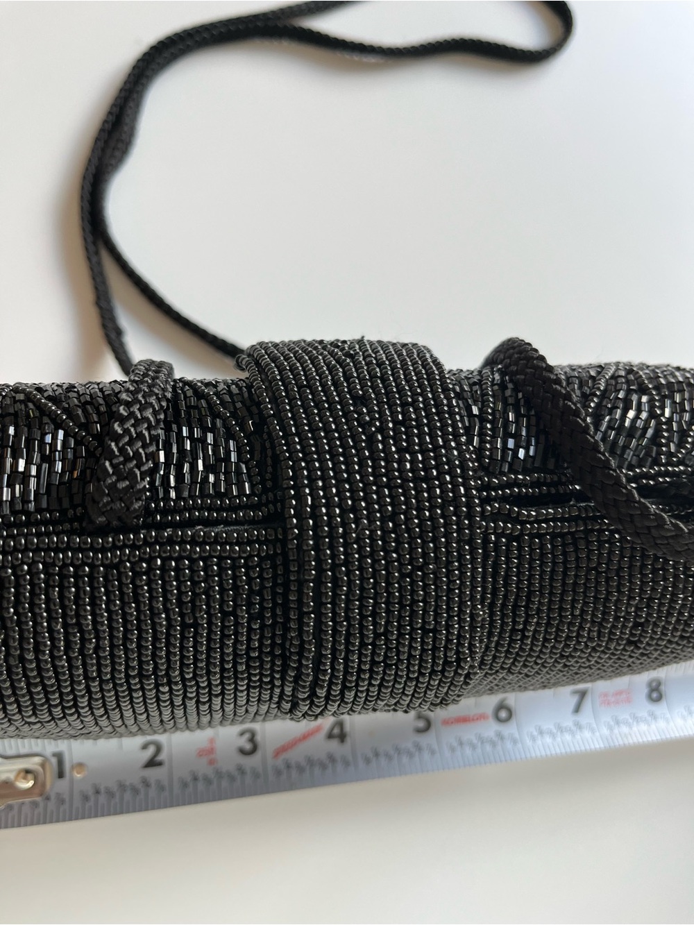 Vintage Black Glass Beaded Evening Bag Art Deco Clutch Crossbody Purse - Picture 6 of 9